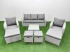 Fimous Outdoor Garden Furniture Set PE Rattan Lounge Sofa Set with Coffee Table 3 Seater Sofa 4 Footstools Light Grey