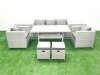 Fimous Garden Dining Set Outdoor Rattan Furniture Set with Sofa Dining Table 2 Chairs 2 Small Footstools 2 Side Tables Light Grey Mixed