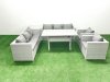 Fimous Rattan Garden Furniture Set Outdoor 8 Seater Patio Dinin g Sofa Sets with Dining Table 2 Chairs Side Table Light Grey Mixed