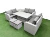 Fimous 8 Seater PE Wicker Rattan Furniture Sofa Sets with Adjustable Lifting Dining or Coffee Table 2 Seater Love Sofa 2 Stool Side Table Light Grey