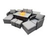 Fimous Garden Outdoor Rattan Furniture Set Rattan Reclining Chair Love Sofa with 4 Stool Side Table Dark Grey Mixed