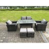 Fimous 6 Seater Outdoor Dark Grey Mixed High Back Rattan Sofa Double Sofa Dining Table Set Garden Furniture Stools