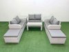 Fimous 8 Seater PE Wicker Rattan Furniture Sofa Sets with Oblong Coffee Table 2 Seater Love Sofa 2 Big Footstool Side Table Light Grey