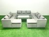 Fimous Rattan Garden Outdoor Furniture Set 11 Seater Garden Sofa Oblong Coffee Table Set with 2 Big Footstools Light Grey Mixed