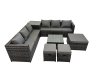 Fimous 9 Seater Garden Outdoor Rattan Furniture Set Patio Corner Sofa Coffee Table with 3 Stools Dark Grey