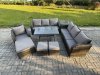 Fimous Wicker 8 Pieces Rattan Garden Furniture Sofa Set with Rectangular Dining Table Armchair 3 Footstools Side Table Dark Grey Mixed