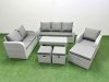 Fimous Patio PE Wicker 9 Seater Outdoor Rattan Furniture Sofa Sets with Oblong Coffee Table Reclining Chair Loveseat Sofa 3 Seater Sofa Stool Light Grey