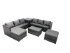 Fimous Rattan Garden Furniture Dining Set 8-seater Patio Coffee Table Sofa Set with Side Table 2 Big Footstools Dark Grey Mixed