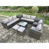 Fimous Outdoor Rattan Garden Furniture Set 10 Seater Patio Lounge Sofa Set with 2 Armchairs Square Coffee Table 2 Side Tables 2 Small Footstool Dark Grey Mixed