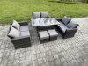 Fimous Wicker PE Rattan Garden Furniture Sets Outdoor Lounge Sofa Set with Oblong Dining Table Double Seat Sofa 2 Small Footstools Dark Grey Mixed