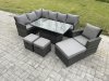 Fimous Outdoor Garden Furniture Set Wicker PE Rattan Height Adjustable Rising Lifting Table Sofa Dining Set with 3 Footstools Armchair Dark Grey Mixed