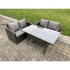 Fimous Dark Grey PE Wicker Rattan Garden Furniture Set Love Sofa 2 Seater Sofa Set Outdoor Rectangular Dining Table 4 Seater