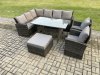 Fimous 9 Seater High Back Rattan Garden Furniture Set Corner Sofa With Rectangular Dining Table 2 Arm Chairs Big Footstool
