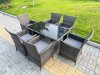 Fimous Rattan Garden Furniture Dining Set 6-seater Patio Black Glass Table Chairs Outdoor Dark Grey Mixed