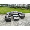 Fimous 9 Seater Outdoor Rattan Garden Furniture Set Rattan Lounge Sofa Set with Rectangular Coffee Table 2 Side Tables 2 Small Footstools Dark Grey Mixed