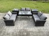 Fimous 6 PCS Outdoor Lounge Sofa Set Wicker PE Rattan Garden Furniture Set with Rectangular Dining Table Love Seat Sofa 2 Side Tables Dark Grey Mixed
