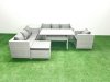 Fimous 6 Pieces Outdoor Rattan Sofa Set with Cushions Patio Garden Furniture Sets with Armchair Dining Table Side Table Big Footstool
