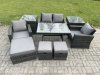 Fimous Rattan Wicker Garden Furniture Patio Conservatory Sofa Set with Rectangular Dining Table Armchair 2 Seater Sofa 3 Footstools 2 Side Tables
