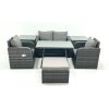 Fimous Outdoor Garden Furniture Set Rattan Sofa Dining Table Set with Reclining Chair 2 Side Tables Big Footstool Dark Grey Mixed