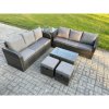 Fimous Outdoor Garden Furniture Sets 8 Seater Wicker Rattan Furniture Sofa Sets with Rectangular Coffee Table 3 Seater Sofa Side Table 2 Small Footstools Dark Grey Mixed