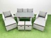 Fimous 9 Seater Patio Garden Furniture Sets with Black Glass Top Dining Table Love Sofa 4 Stools Light Grey