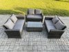 Fimous Dark Grey 6 Seater Outdoor Rattan Garden Furniture Set Patio Love Sofa Rectangular Coffee Table Set