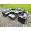 Fimous Rattan Garden Outdoor Furniture Sofa Garden Dining Set with Patio Dining Table 2 Armchairs 2 Small Footstools 10 Seater Dark Grey Mixed
