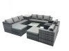Fimous Outdoor Rattan Garden Furniture Set 10 Seater Patio Lounge Sofa Set with Armchair Square Coffee Table Side Table 2 Big Footstool Dark Grey Mixed