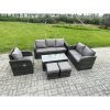Fimous 8 Seater High Back Rattan Garden Furniture Set with Loveseat Sofa Rectangular Coffee Table 2 Small Footstools Indoor Outdoor Patio Lounge Sofa Set Dark Grey Mixed