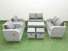 Fimous 8 Seater Outdoor Reclining Chair Love Sofa Set Rattan Garden Furniture Set with Oblong Coffee Table 2 Stools Light Grey