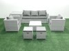 Fimous 7 Seater Rattan Garden Furniture Set with 3 Seater Sofa 2 Chair Square Coffee Table 2 Small Footstools Side Table Light Grey Mixed