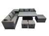 Fimous 9 Seater Outdoor Corner Sofa Height Adjustable Rising Lifting Table Set Garden Rattan Furniture Set with 3 Stools Side Table Dark Grey