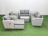 Fimous 7 Seater Outdoor Reclining Chair Love Sofa Set Rattan Garden Furniture Set with Rectangular Coffee Table Footstool 2 Side Tables Light Grey