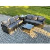 Fimous Indoor Outdoor Rattan Garden Furniture 6 Seater Set Table Sofa Chair Patio Conservatory with Grey Cushions Side Table