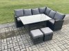 Fimous 8 Seater Garden Rattan Furniture Corner Sofa Dining Table Set with 2 Small Footstools Indoor Outdoor Lounge Sofa Set