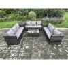 Fimous 9 Seater Outdoor Lounge Sofa Set Wicker PE Rattan Garden Furniture Set with Oblong Coffee Table Side Table Dark Grey Mixed