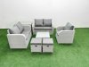 Fimous High Back Poly Rattan Garden Furniture Set with Reclining Chair Loveseat Sofa Square Coffee Table Indoor Outdoor Patio Set 2 Stool Side Table Light Grey