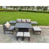 Fimous Aluminum Outdoor Dining Set Patio Dining Furniture Set Includes Adjustable Rising Lifting Dining Table Chairs with 3 Footstools Side Table