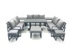 Fimous 12 Seater Garden Sofa Set Aluminium Furniture Rising Dining Tabe Set with 2 Side Tables 3 Footstools Dark Grey