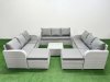 Fimous PE Rattan Lounge Sofa Set 11 Seater Outdoor Garden Furniture Set with Square Coffee Table 3 Seater Sofa 2 Big Footstools Light Grey