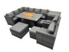 Fimous Rattan Garden Furniture Dining Set 11-seater Gas Firepit Dining Table Corner Sofa Set with 3 Stool Side Table Dark Grey Mixed