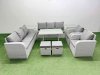 Fimous Rattan High Back Lounge Sofa Set Patio Dining Table & Chairs Set with 3 Seater Sofa 2 Reclining Chairs 2 Side Tables 2 Small Stool Light Grey