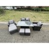 Fimous Rattan Outdoor Furniture Adjustable Rising Lifting Rectangle Dining Table Chairs Two Seater Love Sofa Sets 3 Footstools 7 Seater