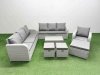 Fimous 10 Seater Poly Rattan Outdoor Garden Furniture Sofa Set Patio 3 Seater Sofa Reclining Chair 3 Seater Sofa 3 Stools Light Grey