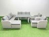 Fimous 11 Seater Wicker PE Rattan Furniture Outdoor Dining Table 3 Seater Sofa Reclining Chair Set with Side Table 3 Stools Light Grey