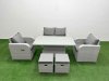 Fimous Light Grey PE Wicker Rattan Garden Furniture Set Sofa Set Reclining Chair Adjustable Lifting Dining or Coffee Table 6 Seater 2 Small Stools