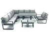 Fimous 10 Seater Outdoor Aluminum Garden Furniture Set Corner Sofa Chair 2 Small Footstool Adjustable Rising Lifting Dining Table Sets Dark Grey