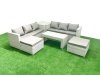 Fimous 8 Seater Garden Outdoor Rattan Furniture Set Rattan Garden Sofa Oblong Coffee Table with 2 Big Footstools Side Table Light Grey Mixed