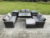 Fimous 7 PCS Outdoor Lounge Sofa Set Wicker PE Rattan Garden Furniture Set with Rectangular Dining Table Love Seat Sofa 2 Side Tables Big Footstool Dark Grey Mixed
