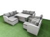Fimous PE Rattan High Back Lounge Sofa Set Patio Adjustable Lifting Dining or Coffee Table & Chairs Set with 3 Seater Sofa Reclining Chair 3 Stools Light Grey